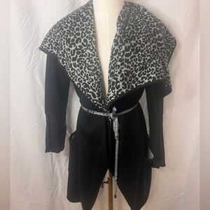 Beatrix OST Wool-Blend Black Wrap Jacket with Leopard Print Lining - Size M